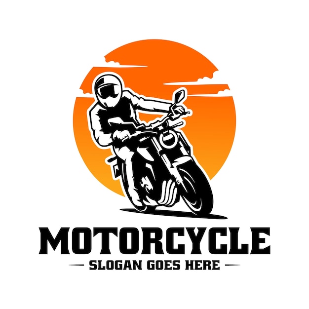 Biker riding motorcycle illustration logo vector