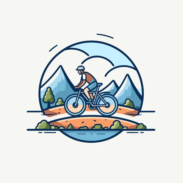 Vector biker riding mountain bike vector illustration flat style design