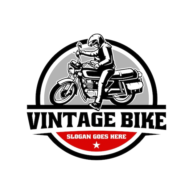 Biker riding retro motorcycle logo vector