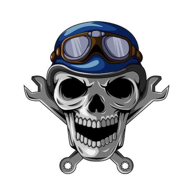 Vettore biker skull personaggio grafico della mascotte