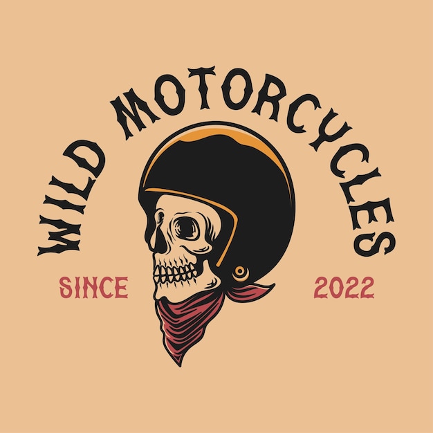 Biker skull helmet motorcycle vector vintage illustration