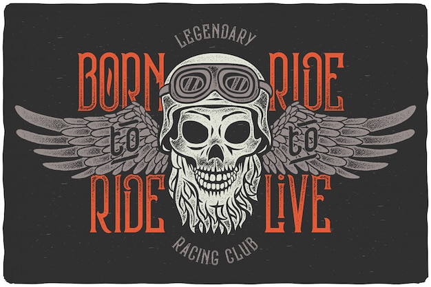 Vector biker skull with beard and wings poster