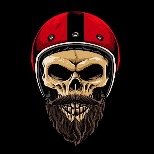 Biker skull with bearded  illustration