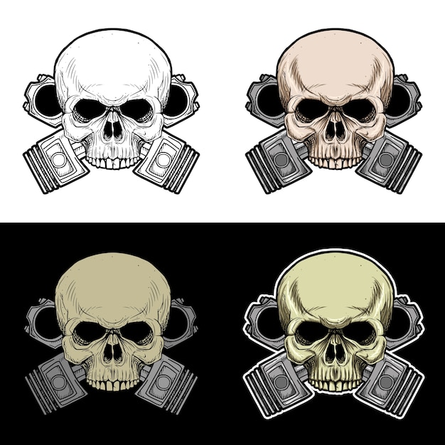 Biker skull with double piston background