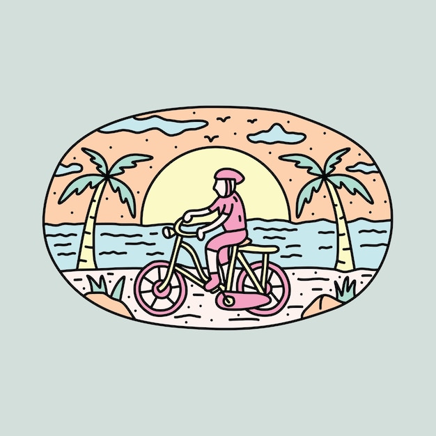 Concetto di illustrazione del motociclista e del tramonto