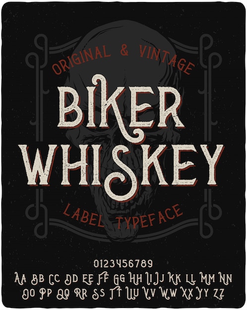 Carattere tipografico etichetta biker whisky