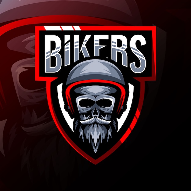 Bikers schedel mascotte logo esport ontwerp