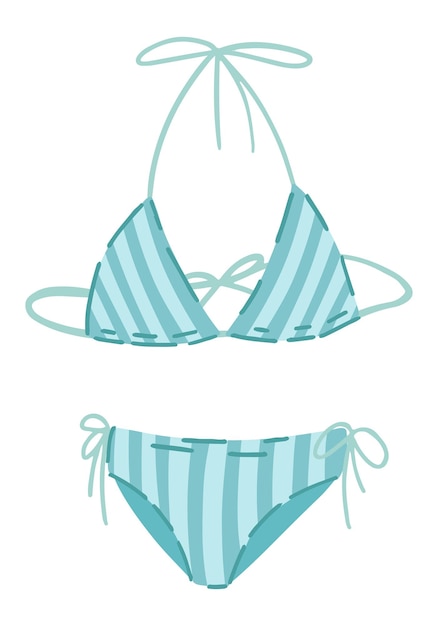 Bikini badpak cartoon clipart Zomer kleding strandvakantie accessoire doodle geïsoleerd op wit Vector illustratie in moderne stijl