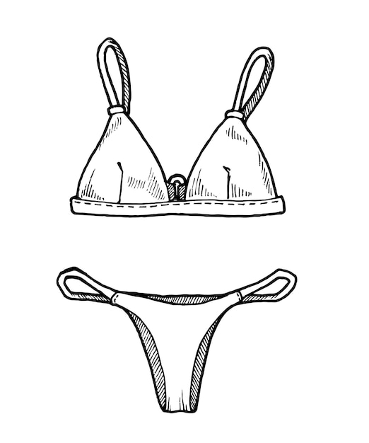 bikini badpak, zwart-wit afbeeldingen in de stijl van een schets over het thema zomer