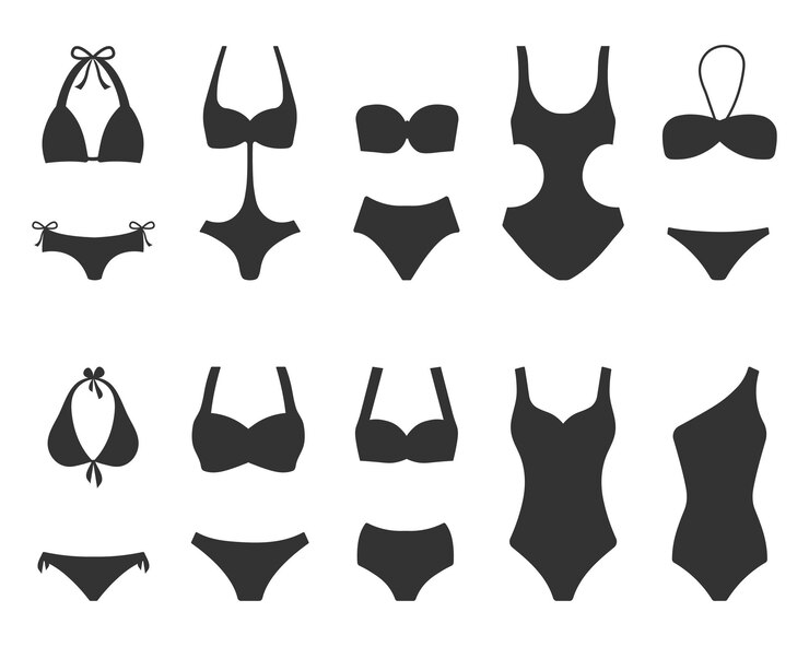 Vector bikini collection women's swimwear silhouettes on a white background underwear vector