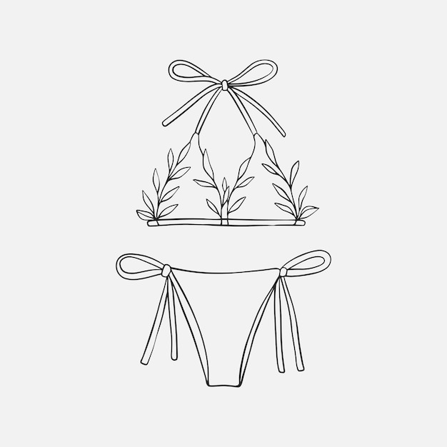 Bikini e design a foglia per l'estate in stile line art