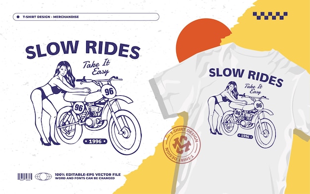 Vector bikini meisje motorfiets t-shirt ontwerp