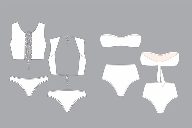 Bikinis draw vector, Set of different types of bikinis, types of bikinis, bikinis vector