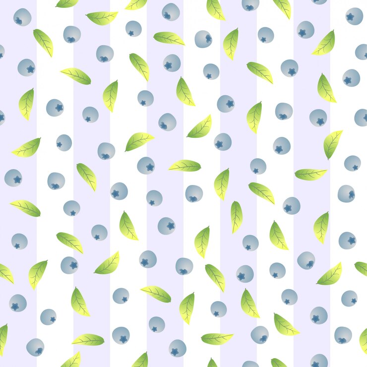 Bilberry and leaves seamless pattern background