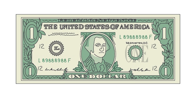 Bill One Dollar Banknot Isolated on a White Background Symbol of American Paper Money Vector illustration of Currency Bank Note