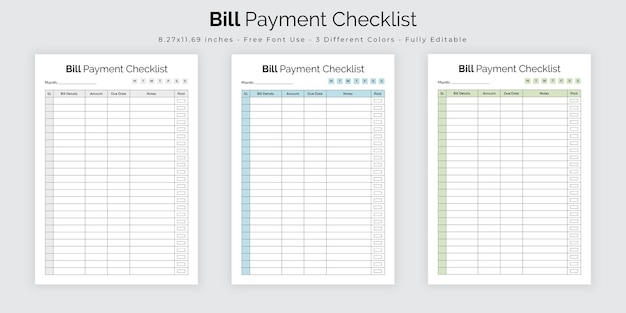 Vector bill payment checklist and logbook design template