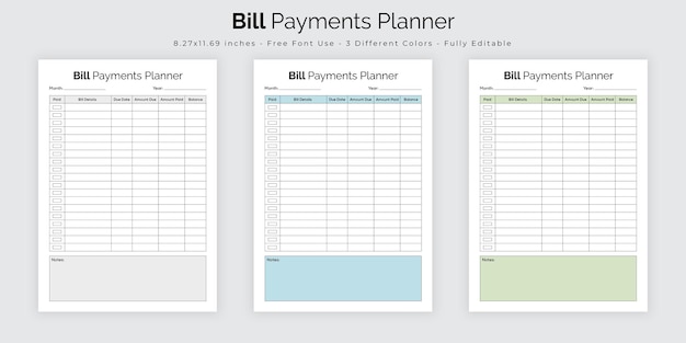 Vector bill payments planner and tracker design template