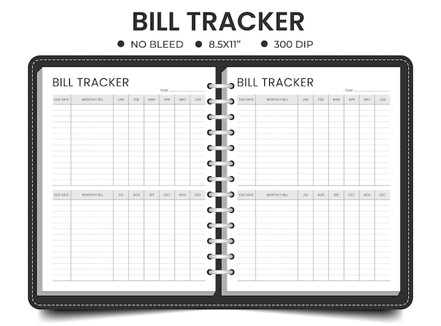 Vector bill tracker logbook planner or notebook template