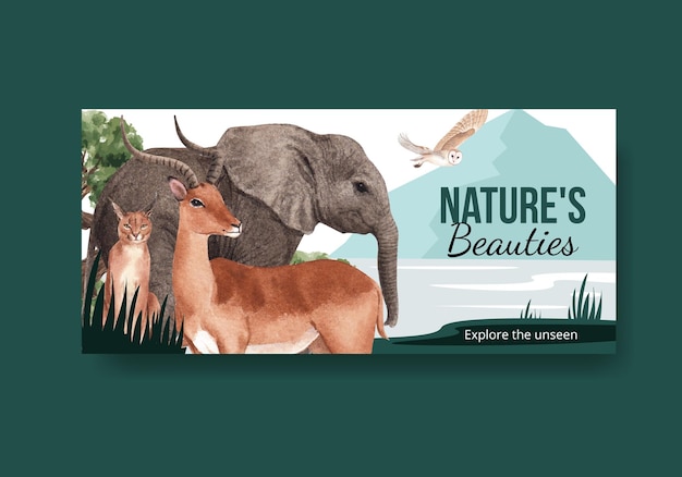 Billboard sjabloon met savanne wildlife concept aquarel illustratie