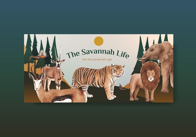 Billboard sjabloon met savanne wildlife concept aquarel illustratie