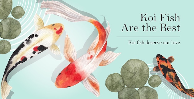 Vector billboard template with koi fish concept,watercolor style.