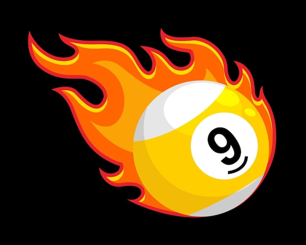 Vector billiard ball fire flame 8 eight pool ball number nine 9