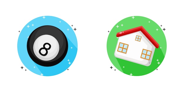 billiard ball and house design icon