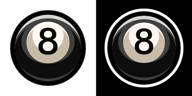 Billiard ball logo, black color with the number eight. 8. Pool game. Snooker.