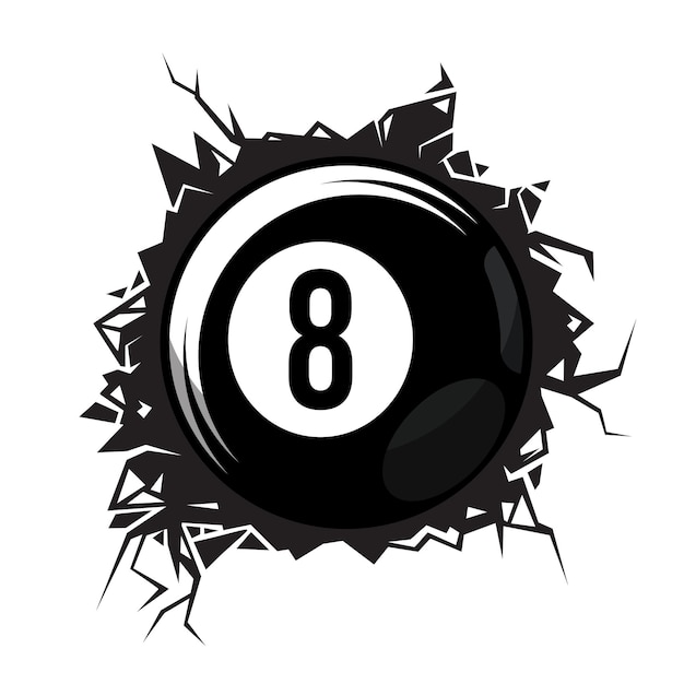 Billiard Ball Number Eight cracked wall pool ball club graphic design logos or icons vector illustration