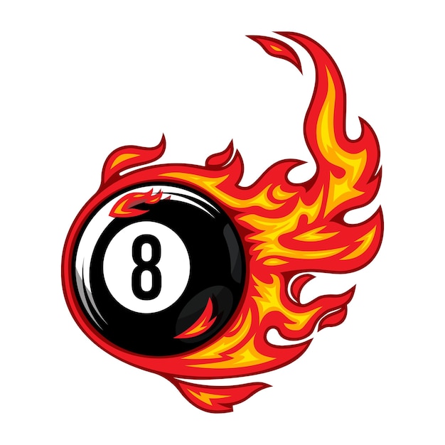 Billiard ball number eight fire logo silhouette pool ball club vector illustration