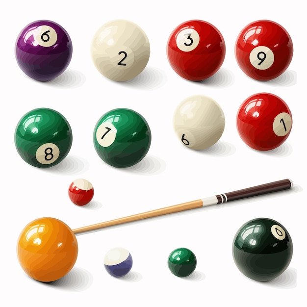 Vector billiard_balls_with_numbers_various_cues