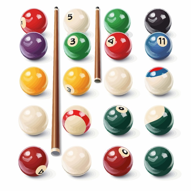 Vector billiard_balls_with_numbers_various_cues