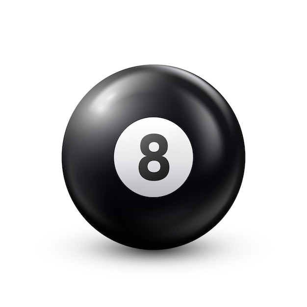 Billiard black pool ball with number 8 Snooker or lottery ball on white background Vector