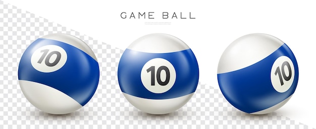 Billiard blue pool ball with number 10 snooker or lottery ball on transparent background