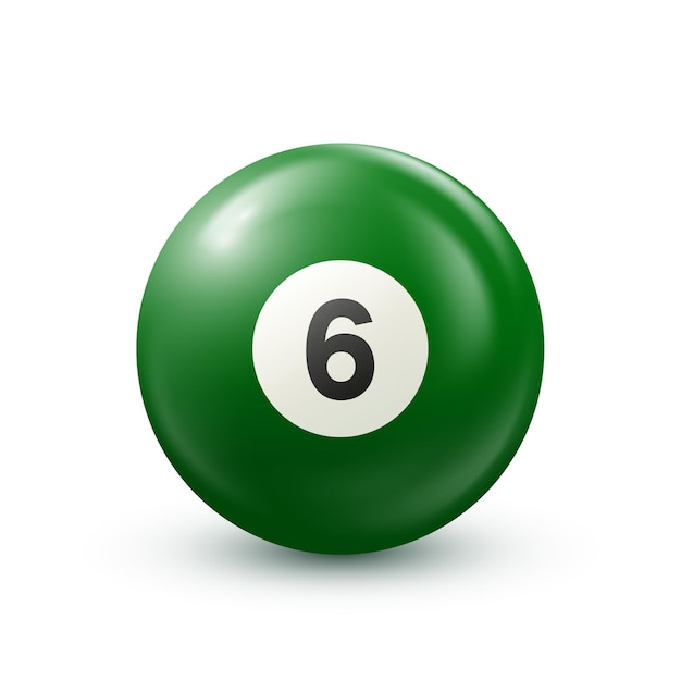 Billiard green pool ball with number 6 Snooker or lottery ball on white background Illustration