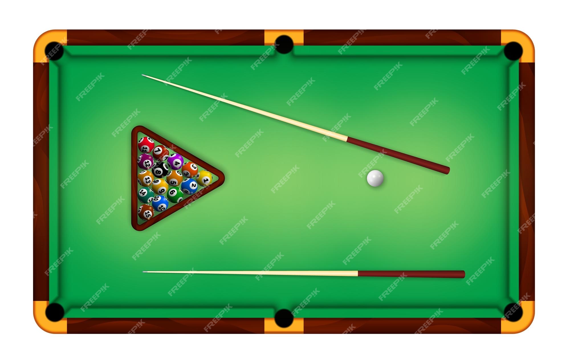 Pool table top view. Online billiard game green vector background