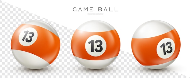 Billiard orange pool ball with number 13 Snooker or lottery ball on transparent background
