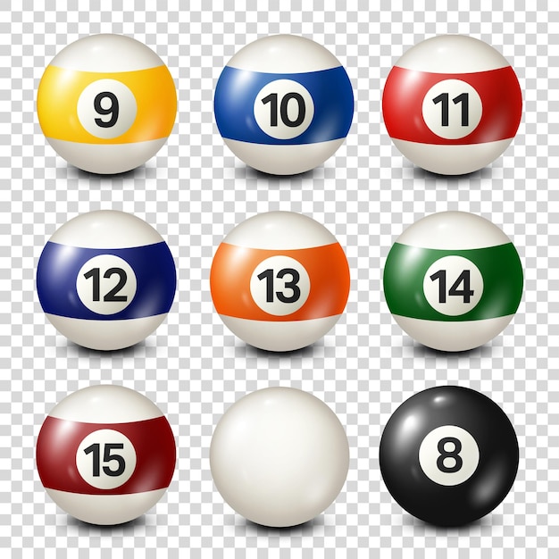 Vector billiard pool balls collection for snooker transparent background vector illustration
