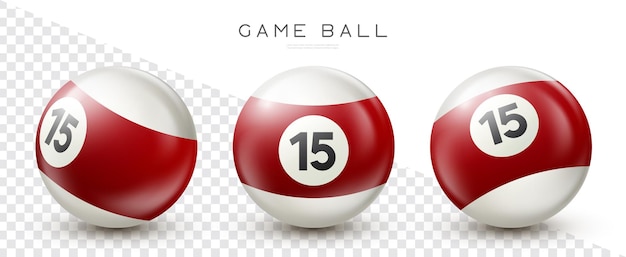 透明な背景に番号 15 のスヌーカーまたは宝くじボールとビリヤードの赤いプール ボール