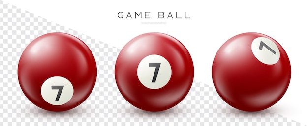 Vector billiard red pool ball with number 7 snooker or lottery ball on transparent background