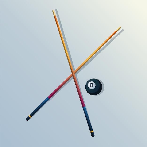 Billiard stick and ball object illustration