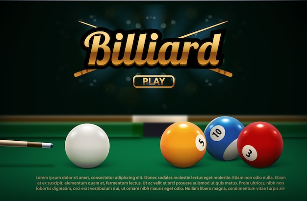 Vector billiard table front view balls sport theme