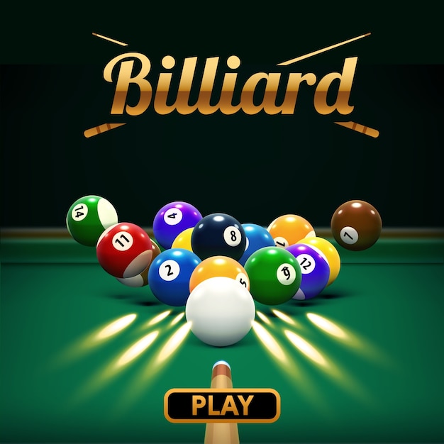 Vector billiard table front view balls sport theme