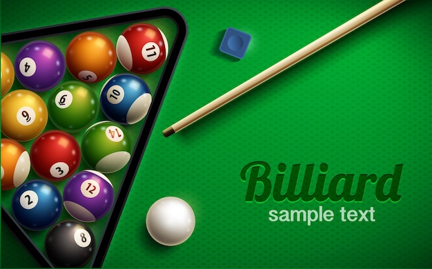 Vector billiard table top view balls sport theme