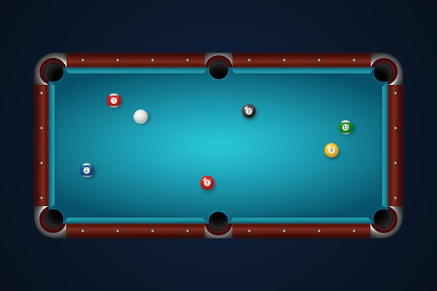 Billiard table with balls top view