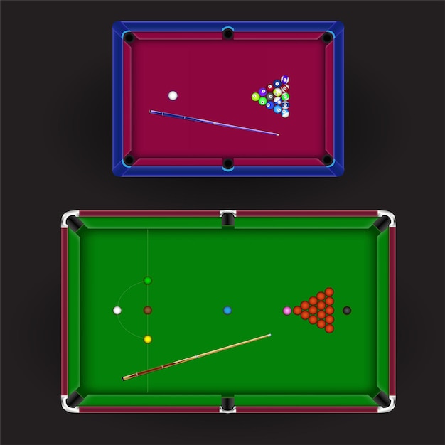 Vector billiard tables american snooker dark background