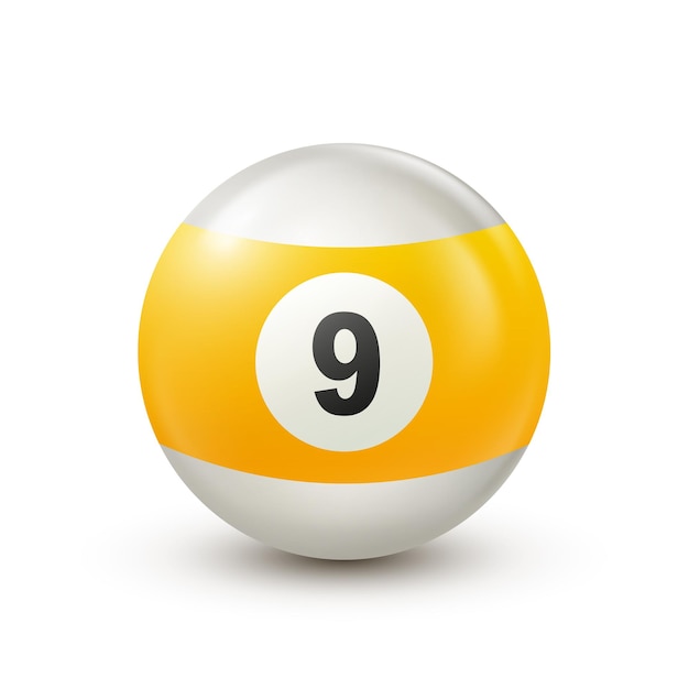 Бильярдный желтый бильярдный шар с номером 9 снукер или лотерейный шар на белом фоне вектор