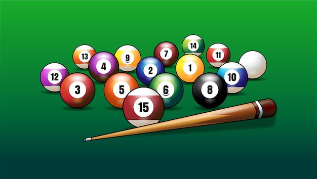 Billiards balls set and pool stick