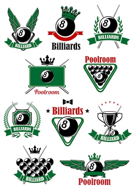 Vector billiards sport game heraldic icons