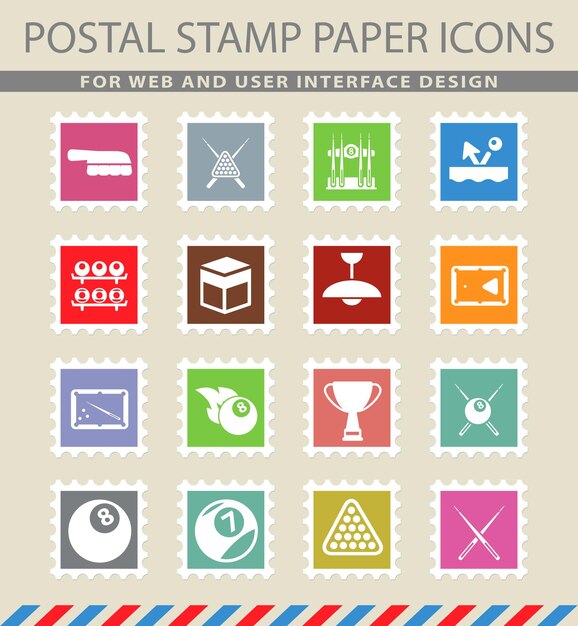 Billiards symbols on mail paper icons